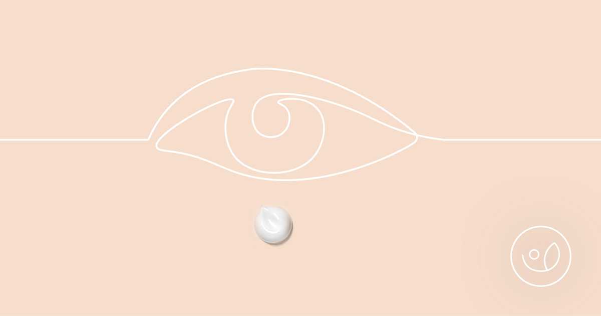 Sagoma di un occhio disegnata con una linea continua. Pouf di crema sotto l'occhio.